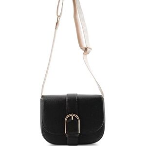 Loume NWT Black Faux Leather Saddle Crossbody Bag, Factory Sealed
